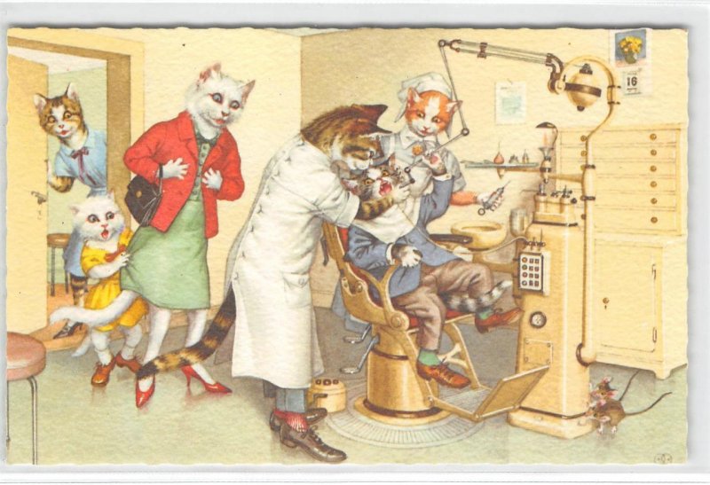 Cats Kittens Dentist Mainzer Belgium #4960 Vintage Fantasy Anthropomorphic