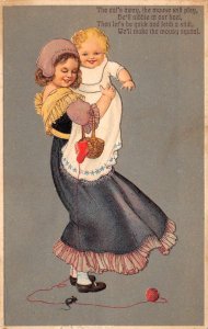 Children With Yarn Ball & Scurrying Mouse, PFB, Vintage Postcard U17900