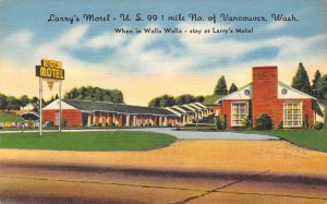 LARRY'S MOTEL Vancouver, WA Walla Walla US 99 Roadside ca 1940s Linen Postcard