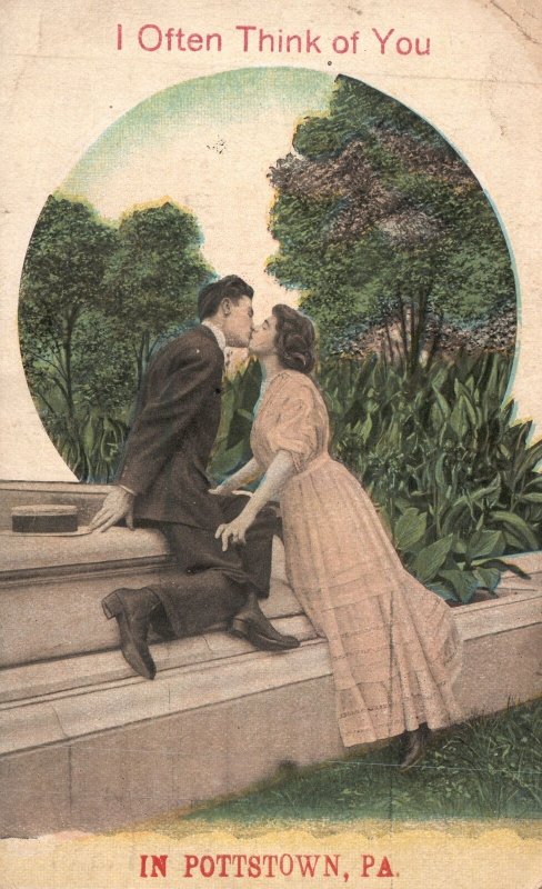 Vintage Postcard 1910's Lovers Couple Kissing In Pottstown Pennsylvania 