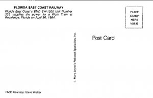 Vintage Railroad Train Locomotive Postcard - Florida East Coast Railway