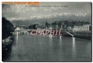 Old Postcard Grenoble View Of Night And The Chaine Des Alpes