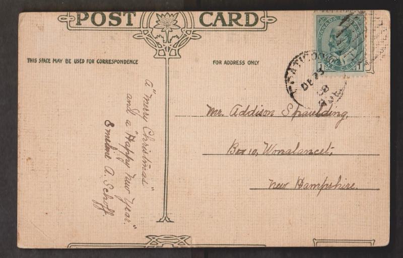 Christmas Greetings - Used c1908 - Slight Wear