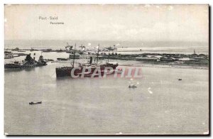 Postcard Old Port Said Egypt Panorama Boat