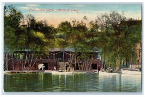 c1910s Boat House Trees Canoeing Scene Ottumwa Iowa IA Unposted Vintage Postcard