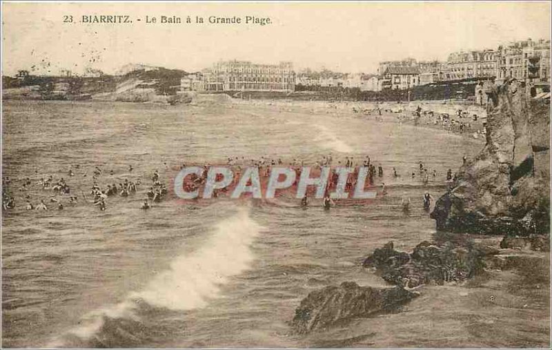 Old Postcard Biarritz Le Bain La Grande Plage