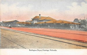 H60/ Hastings Nebraska Postcard c1909 Burlington Railroad Depot  149