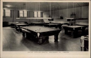 Vancouver BC United Services Centre Billiards Tables Real Photo Postcard