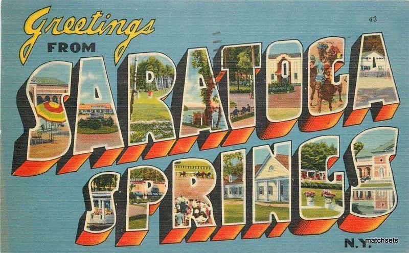 1941 Saratoga Springs New York large letters multi View Tichnor postcard 6394