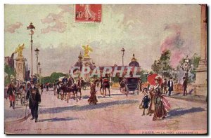 Old Postcard Illustrator Paris Alexandre III bridge