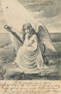 B582 Sailors hope angel girl & anchor allegory Ch. Scolik Vienna postcard 1905