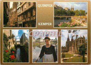 Modern Postcard Quimper Odet old houses and cathedral St Corentin