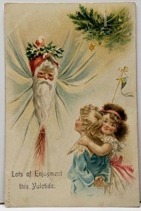 Yuletide Angelic Santa with Lovely Children Posted Dec 24 1911 Postcard F15