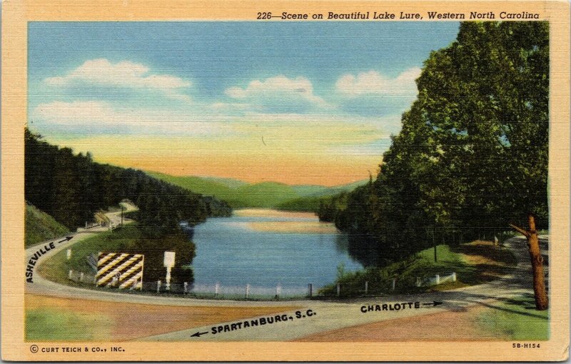 Scene Lake Lure Western North Carolina NC Linen Postcard UNP VTG Curteich Unused 