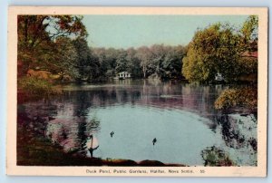 Halifax Nova Scotia Canada Postcard Duck Pond Public Gardens c1930's Vintage