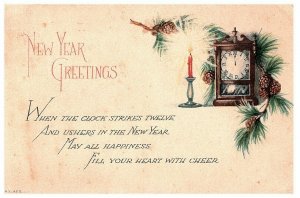 New Year Greetings 1924 Antique Postcard w/ 1c stamp Vintage