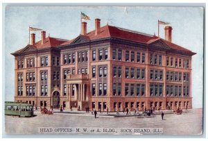 Rock Island Illinois IL Postcard Head Offices M.W. Of A Building Exterior 1910