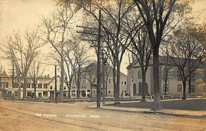 Stoughton MA The Square Storefronts Trolley Tracks  Real Photo Postcard