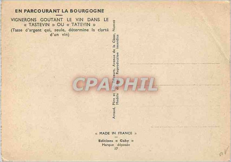 Postcard Modern Traveling Burgundy winemakers tasting the wine in Testevin or...