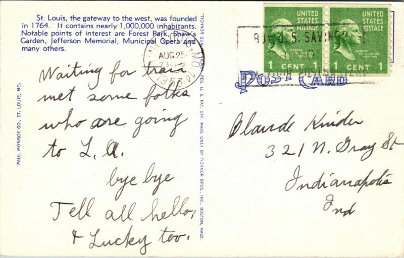 Greetings from St. Louis Missouri Linen Postcard