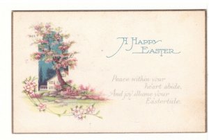 A Happy Easter, Rural Scene, Flowers, Flowering Tree, Vintage 1925 Postcard