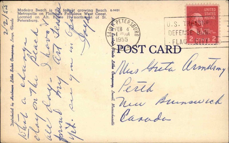 Madeira Beach Florida FL Van Classic Cars Gas Station Vintage Postcard