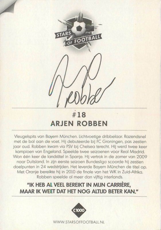 Stars of football puzzle trade card printed signature Arjen Robben