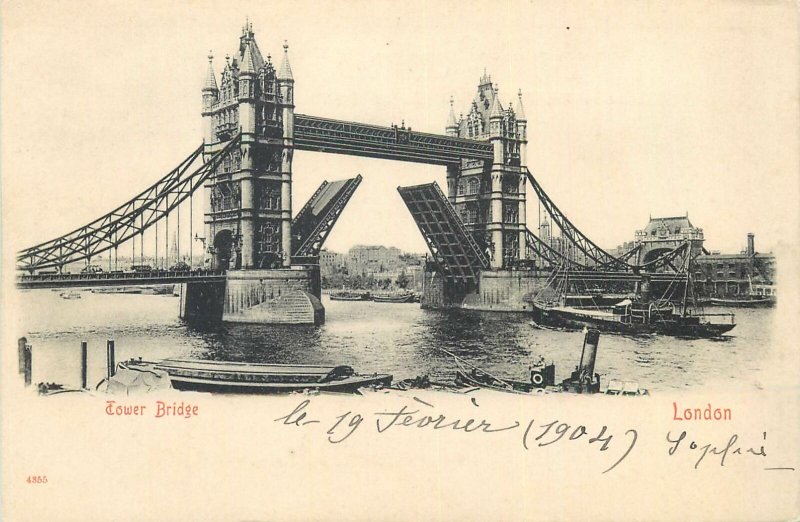 Postcard British England London architecture bridge engineering boats river ship