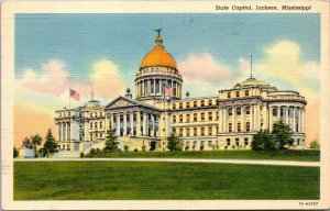 Vtg 1930s State Capitol Building Jackson Mississippi MS Linen Postcard