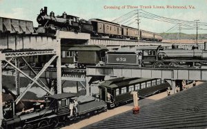 CROSSING OF THREE TRUNK LINES TRAIN RICHMOND VIRGINIA POSTCARD (c. 1910)