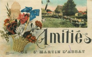 Artist Cows Rural St Martin D''Abbat France Flower Basket 1926 Postcard 21-1486