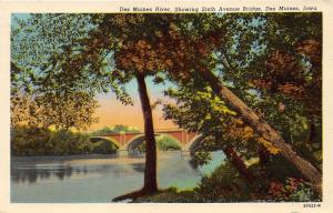 Des Moines Iowa~Des Moines River Showing 6th Avenue Bridge @ Sunset~1952 Pc