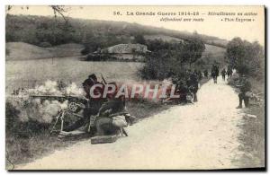 Postcard Old Army machine guns in action defendant a road