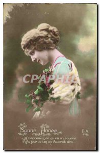 Postcard Old Bonne Annee Understand that a smile Woman