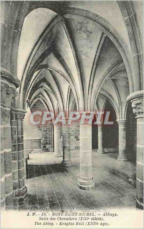 Old Postcard Mont Saint Michel Abbey Knights Hall (XIII century)