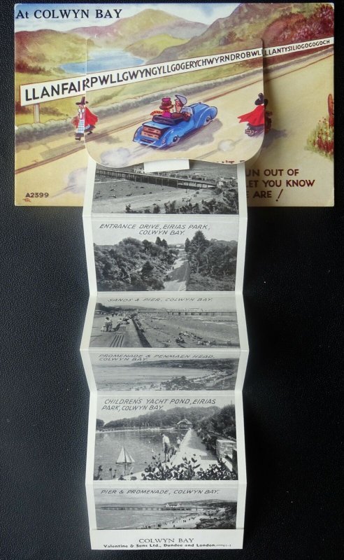 Wales COLWYN BAY 6 Image NOVELTY Motoring PULL-OUT c1960's Postcard