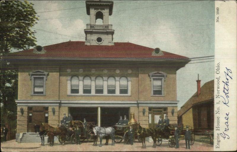 Norwood OH Fire Station Engine House c1910 Postcard