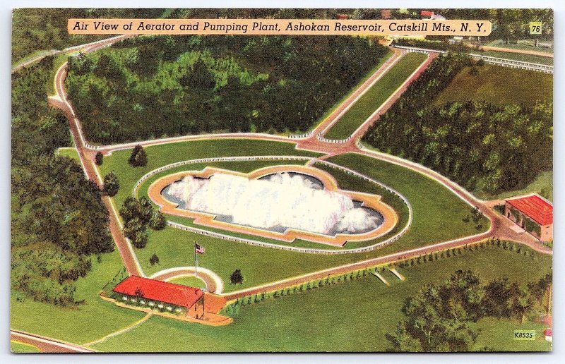 1950 Aerator & Pumping Plant Ashokan Reservoir Aerial View NY Posted Postcard 