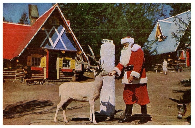 Du Nord Pôle, Santa & Blitzen At The Pôle Lac Calme Ny Carte Postale Expédié