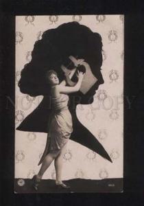 3052560 Lady w/ HARP Art Nouveau SILHOUETTE vintage PHOTO