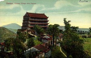 china, CANTON GUANGZHOU 廣州, Chinese Village with Pagoda (1910s) Postcard