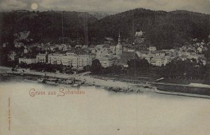 GRUSS SCHANDAU GERMANY-MOONLIGHT NIGHT VIEW PHOTO POSTCARD