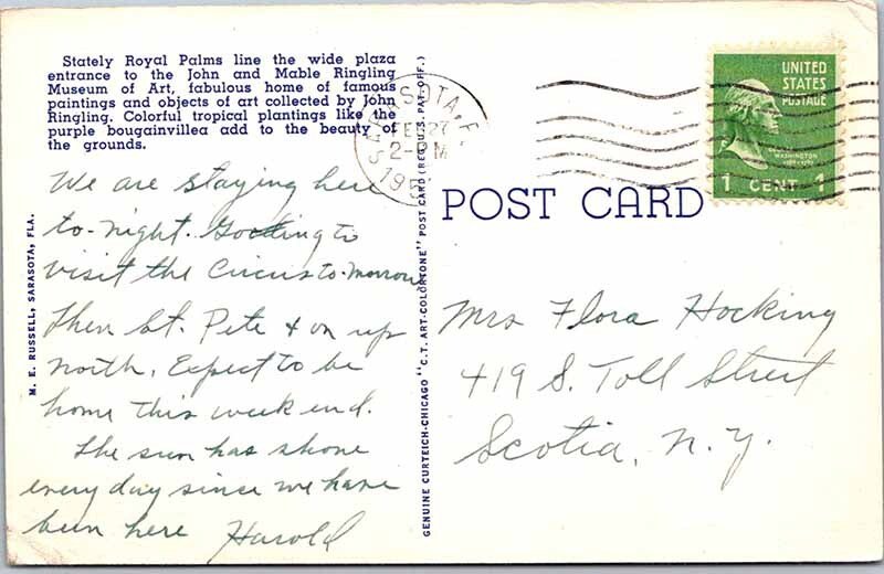 Postcard MONUMENT SCENE Sarasota Florida FL AM9863