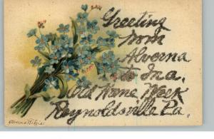Reynoldsville PA Blue Flower Glitter c1910 Postcard