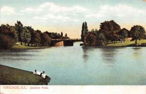 Chicago Illinois~Jackson Park Scene~Children Laying by Lake~Bridge Bknd~c1910 Pc