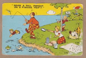 Comic Fishing Trip Linen Postcard Vacation Funny Humor