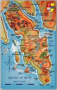 Isle Of Bute Scotland Illustrated Tourist Map Sound Of Bute Vintage Postcard H81