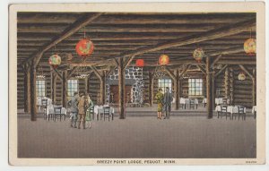 P2924, old postcard people inside breezy point lodge, pequot minn