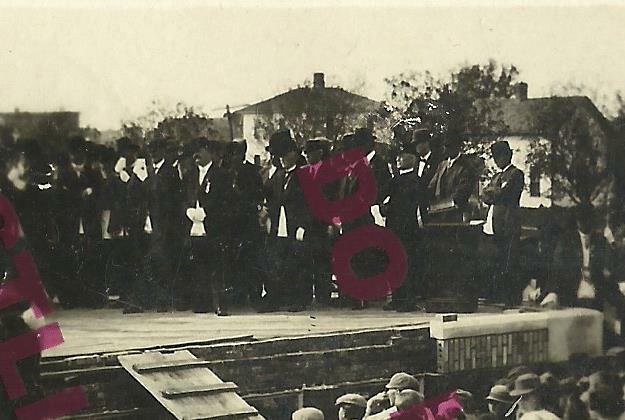 Milford IOWA RPPC 1912 LAYING CORNER STONE Masons nr Lake Okoboji Spencer Spirit