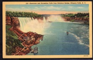 NY NIAGARA FALLS American and Horseshoe Falls from Rainbow Bridge LINEN